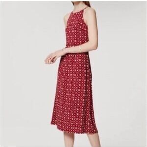 LOFT Women's Midi Dress Halter Neck Sleeveless Classic Casual Stretch Red Medium